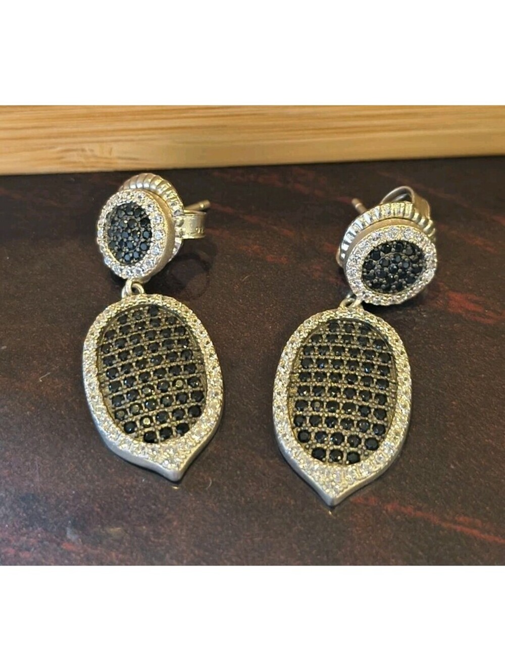 Freida Rothman Black Silver Crystal Signed  Drop Dangle Womens Earrings 925
